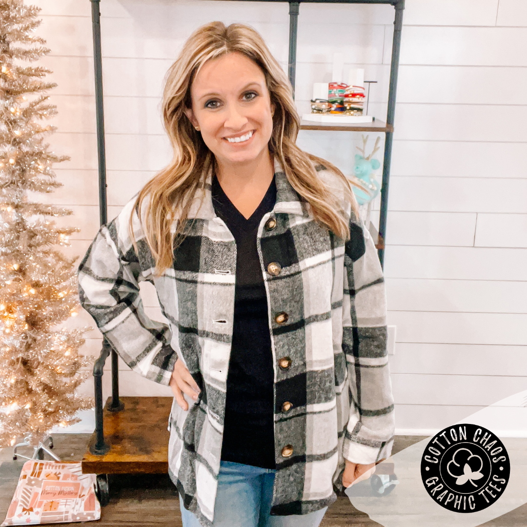 Black Plaid Button Down Shacket