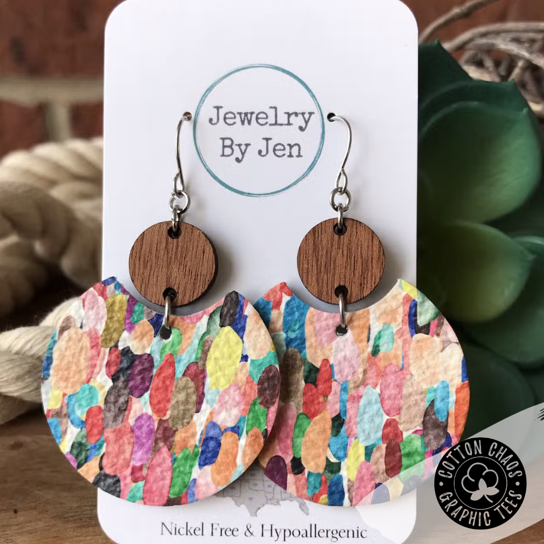 Cherry Wood Round & Confetti Splash Earring