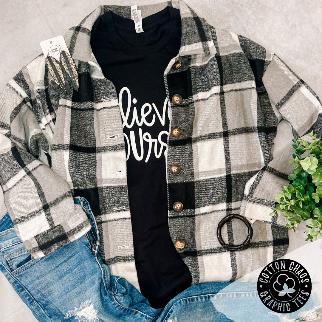 Black Plaid Button Down Shacket