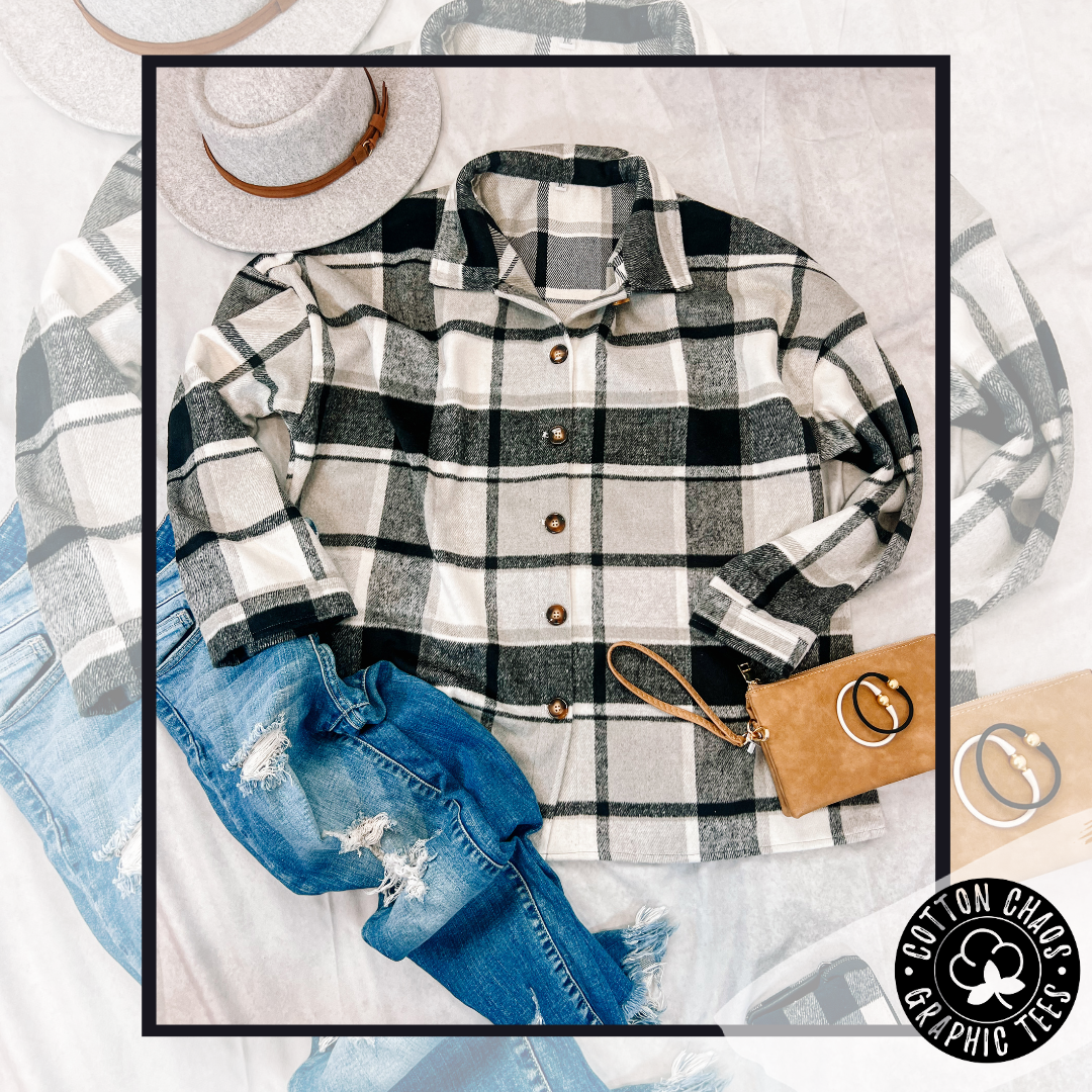 Black Plaid Button Down Shacket
