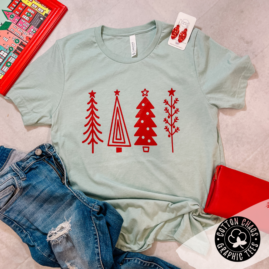 4 Festive Christmas Trees Graphic Tee