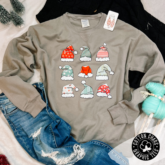 9 Santa Hats Graphic Sweatshirt