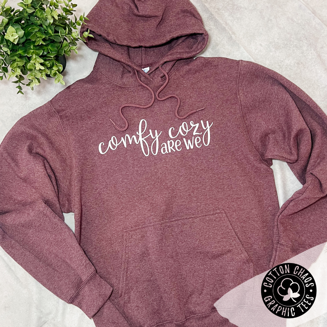Comfy Cozy Are We Graphic Hoodie Sweatshirt