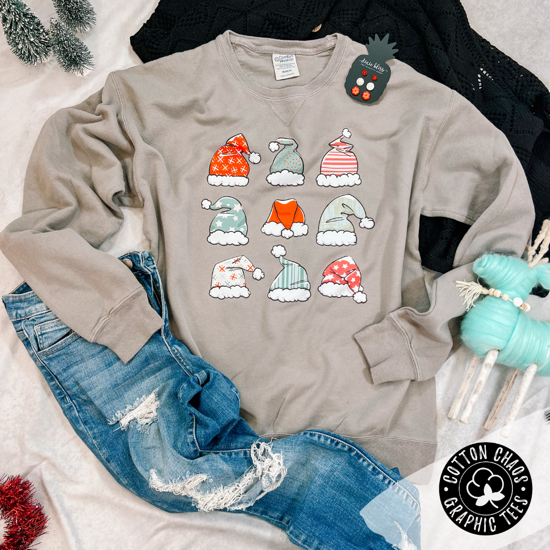 9 Santa Hats Graphic Sweatshirt