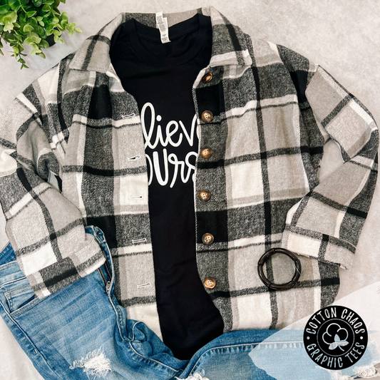 Black Plaid Button Down Shacket